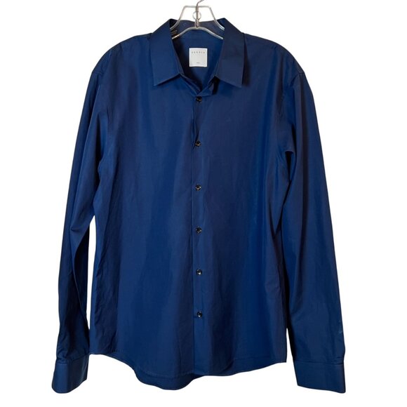 Sandro Paris Navy Blue Long Sleeve Button-Up Dress Shirt Men's Size M - Picture 1 of 8